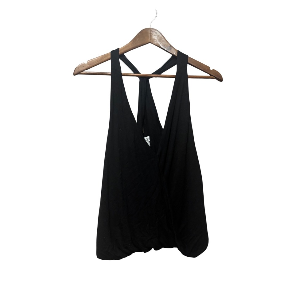 Active‎ USA Tank Top Women Large Black Excellent Drape Front Racerback T1685